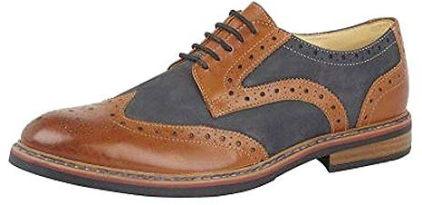 Roamers Mens 5 Eye Brogue Laced Nubuck Leather Shoe (7 UK) (Dark Tan/Navy)