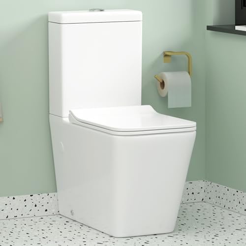 Elena Modern Gloss White Close Coupled Rimless Toilet Square Pan with Dual Flush Cistern Slim Soft Close Seat Bathroom WC