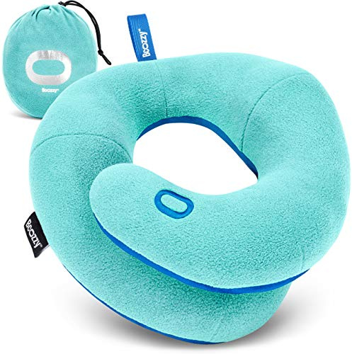 BCOZZY Kids Travel Neck Pillow (3-7 Y/O), Head & Chin Support, Light Blue | Comfortable rest on road trips and flights. Soft, adjustable, washable and lightweight, with a carry bag.