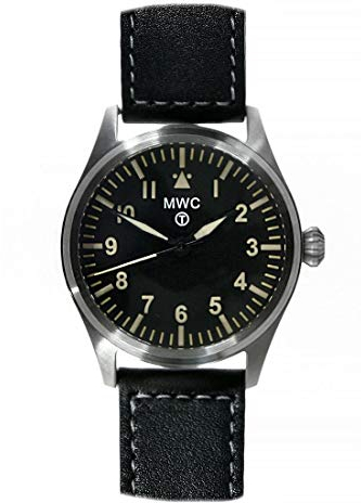 MWC Classic Pilot 40 mm Hybrid Mechanic Quarz Stahl Schwarz Leder Militär Flieger Unisex Armbanduhr
