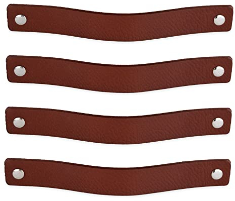 Brute Strength - Leather Handles for Furniture - Cognac - 4 pcs - 20 x 2,5 cm - Cabinet Handle, Door Handle for Kitchen, Bathroom, cabinets, Dresser, Wood