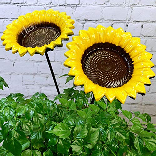 Faboer 2 Pack Cast Iron Sunflower Bird Feeder – Decorative Garden Dish for Seeds, Nuts & Water – Vintage Outdoor Feeder for Birds – Heavy-Duty Metal Hanging or Tabletop Bowl
