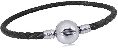 KunBead Jewelry Black Braided Leather Charms Bracelets for Women Snap Clasp Basic Bracelet Gifts for Christmas