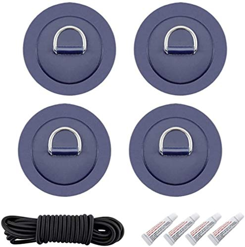 SGerste 316 Edelstahl D-Ring Patch mit Bungee und Kleber für PVC aufblasbares Boot Kajak Kanu Deck Zubehör 4 Stück (dunkelblau)