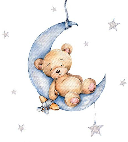 20 Servietten Teddy im Mond blau | Baby | Kinder | Geburt | Taufe | Jungen 33x33cm