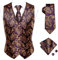 Dubulle Herren-Set mit Paisleymuster, Krawatte und Weste, mit Einstecktuch, Manschettenknöpfen, Taillenmantel, Anzug für Smoking, C Orange Lila, XXX-Large