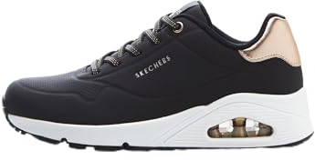 Skechers Femme Uno - Shimmer Away Basket, Black Durabuck Rose Gold Duraleather Trim, 38.5 EU