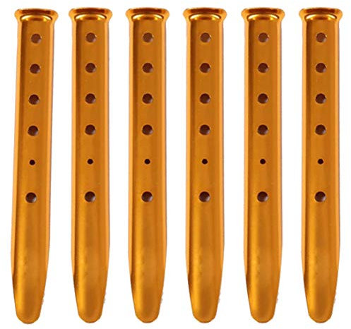 Hacbop 6Pcs Snow and Sand Tent Stakes Pegs Aluminum Alloy U-Shaped Pegs Tent Nails Lightweight for Camping Hiking Backpacking, Gold