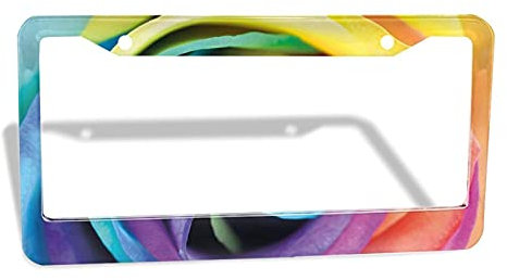2 STÜCKE Nummernschildrahmen Bunte Regenbogen Rose Blume Aluminium Auto Nummernschildhalter Rahmenabdeckungen Tag