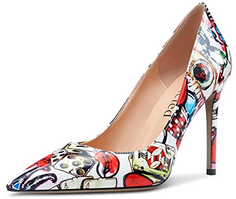Saekcted Damen High-Heels Pumps Spitze Zehe Stilettos Abendschuhe 10CM Heel Schuhe Mehrfarbig Lackleder 40 EU