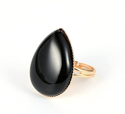 ASDFY Natürlicher Schwarzer Onyx-Ring Kristall-Wassertropfen-Ring Verstellbarer Damen-Ring Mit Offenem Stein Reiki-Balance Knöchel-Finger-Ringe Ewigkeitsring Für Frauen, Mädchen, Männer