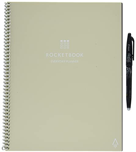 Rocketbook Smarter wiederverwendbarer Tagesplaner, Woche, Monat, jährlich, To-Do-Liste, Zielvorlagen, Tagebuch- und Notizbuchseiten, undatierter Organizer, 21,6 x 27,9 cm, Briefgröße mit Stift und