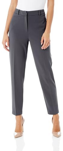 Roman Originals Work Trousers for Women UK Ladies Office Smart Stretch Suit Pants Slacks Cigarette Straight Leg Tailored High Elasticated Waist Ankle Grazer Slim - Grey Short (25 inch) - Size 12