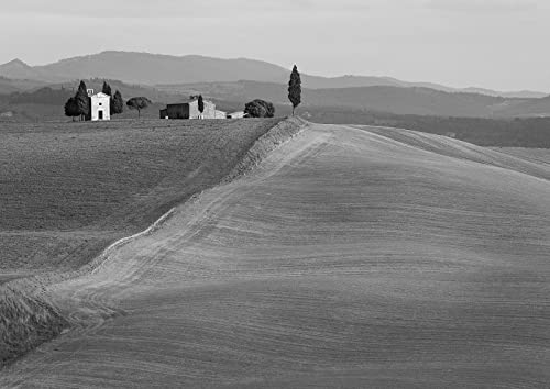 ART PRINT CAFE' Leinwandbild: Val d'Orcia, Toskana, schwarz-weiß, 120x90