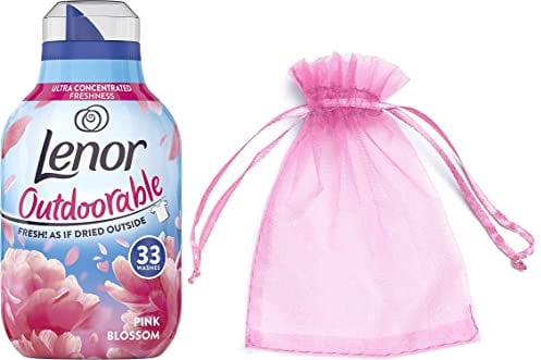 Lenor Outdoorable Fabric Conditioner, Ultra Concentrated Freshness, 33Washes, Pink Blossom Scent, 462ml + Our Gift for You: Organza Bag Size: 9x7x0.1cm