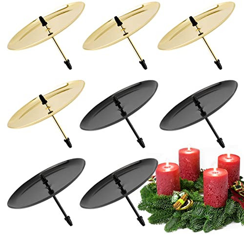 8cm Kerzenhalter Adventskranz 8pcs Adventskerzenhalter Metall Kerzenteller Adventskranzstecker mit Dorn für Advent Weihnachts Tisch Deko Schwarz Gold