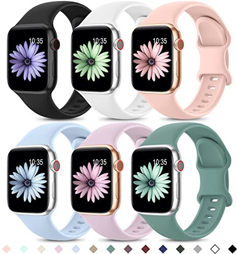 Higgs 6 Pack Sport Straps Compatible with Apple Watch Straps 11 10 46mm 44mm 42mm 45mm 49mm Women Men, Soft Silicone Strap Replacement Watchbands for iWatch Series 9 8 7 6 5 4 SE Ultra 3 2 1