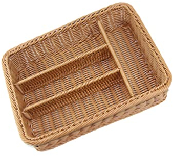 Luxshiny Rattan-Utensilientablett Gewebter Küchenschubladen-Organizer 4 Fächer Bestecktablett Besteckkorb Bestecktablett Schubladenteiler Organizer Gabelhalter