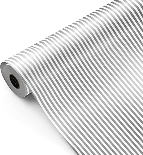 Bobine de papier cadeau, grand rouleau 62 cm x 100 m • Couleur argent et blanc style RAYURES • Idéal pour: Boutiques d'affaires Commerce Emballage cadeau Anniversaire Baby Shower Mariage Décoration
