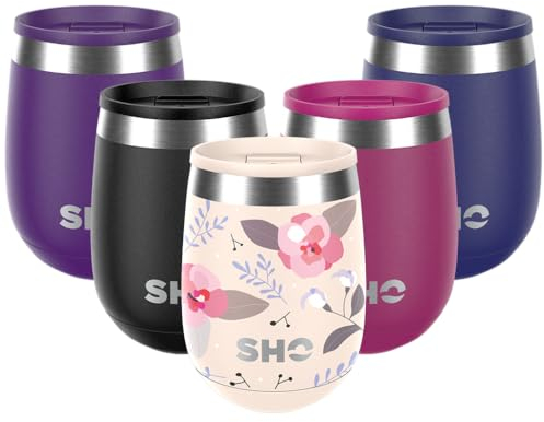 SHO Pacto - Ultimate Insulated Stainless Steel Reusable Coffee Cup & Stemless Wine Tumbler - 4 Hours Hot, 8 Hours Cold - 360ml - BPA Free (Summer Romance, 360ml)