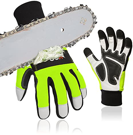 Vgo... 1Paar Kettensägenhandschuhe,12-Schicht Kettensägenschutz,Sicherheit Ziegenleder Arbeitshandschuhe,Mechanikerhandschuhe(GA9767CS)