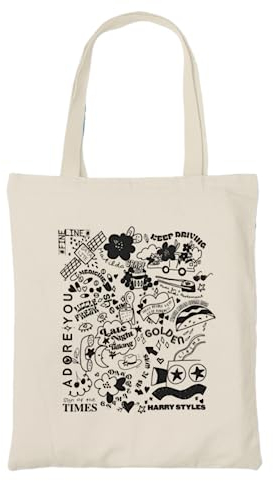 WillowGifts Harry Black Doodle Natürliche Tragetasche Styles Love On Tour Songs Alben Sänger Berühmte Promi-Fans Adore Fashion Carrier Shopper Shopping Geschenke (Natur)