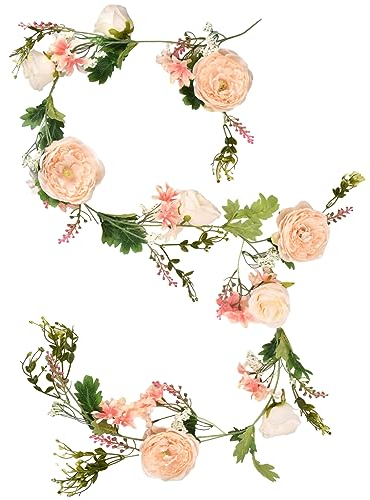 Guirlande de Fleurs Artificielles, 180CM Faux Pivoine Rose Fleurs Vigne, Fausse Florale Suspendues Guirlandes pour Maison Jardin Fête D'arche de Mariage Décoration (Champagne)