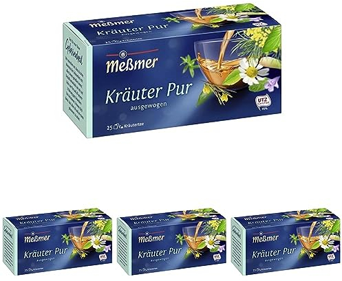 Meßmer Kräuter Pur | 25 Teebeutel | Vegan | Glutenfrei | Laktosefrei (Packung mit 4)