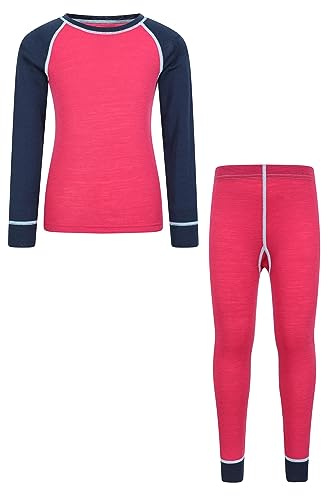 Mountain Warehouse Kids Merino II Base Layer Set - Warm & Cosy, Lightweight & Breathable Top, Boys & Girls - Autumn Winter, Outdoors, Travelling & Hiking Purple (03) Kids Size 9-10 Years