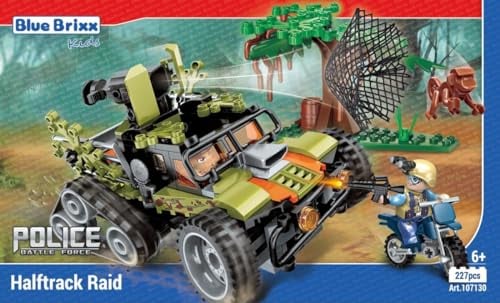 BlueBrixx Kids 107130 – Waldpolizei: Halbketten Überfall aus Klemmbausteinen mit 227 Bauelementen
