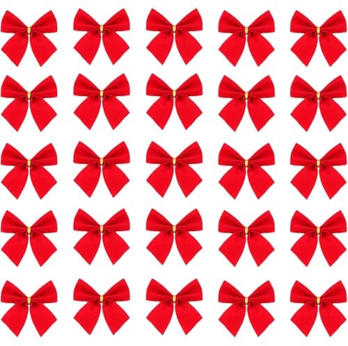 36Pcs Red Bows, Red Christmas Tree Decorations Velvet Ribbon Bows Christmas Tree Bows Bowknots Christmas Tree Ornaments Mini Bows for Wreaths