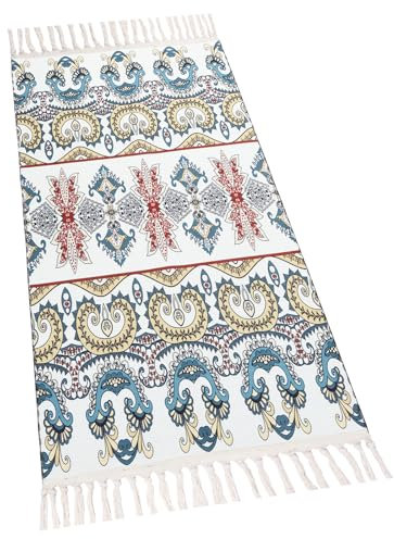 Washable Boho Rug for Bedroom 60x120cm Classic Vintage Short Pile Area Rugs Non Shedding Carpet with Tassels 2809