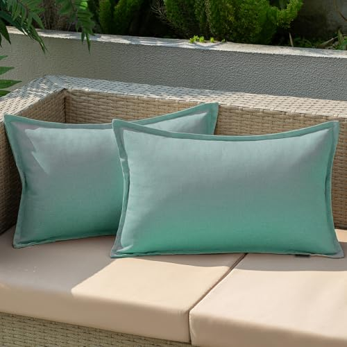 EMEMA Outdoor Kissen Wetterfest Kissenbezug Wasserfest Sofakissen Wasserdicht Dekokissen 30x50 cm Kissenbezüge Dekorativ Kissen Kissenhülle aus Polyster 2er Set für Garten Sofa Wohnzimmer Bett Cyan
