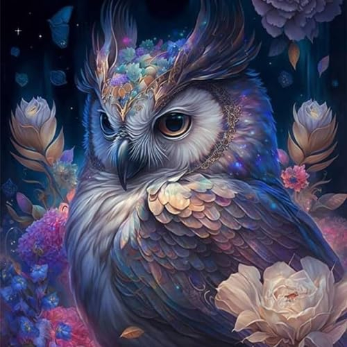 NAIMOER Eulen Diamond Painting Tiere Diamant Painting Bilder, Diamond Painting Erwachsene Eulen Diamond Painting Bilder Cross Stickerei Set 5D Diamant Malerei für Home Décor 30x30cm