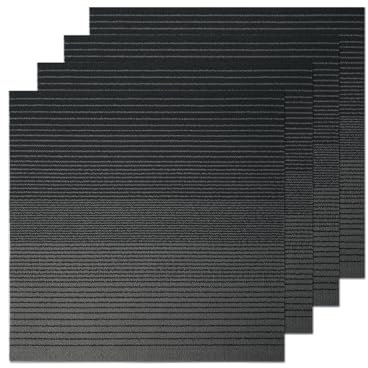 KUJIBGY Carpet Tiles, 20x20 inch, Black, Polypropylene, Loop Pile, Floating Installation, 12 Tiles/Box