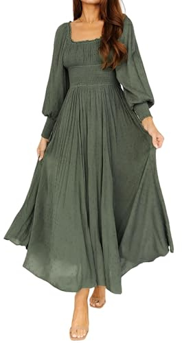R.Vivimos Damen Square Neck Lange Puffärmel Umstands Maxi Kleid Empire Taille Swiss Dots Lange A Linie Kleid