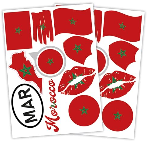 Finest Folia 2er Set DIN A4 Länderaufkleber Fahne Aufkleber Länderfahne Flagge für Auto Motorrad Sticker Länderflagge selbstklebend wetterfest R217 (38 Marokko)