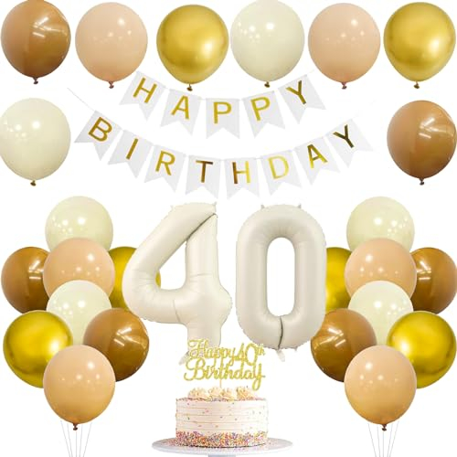 JJJZAMZ Deko 40. Geburtstag Frauen Mann Geburtstagsdeko 40 mit Banner 40 Geburtstag Girlande Zahl 40 Luftballons Beige Braun Gold Party Ballons Tortendeko für 40.