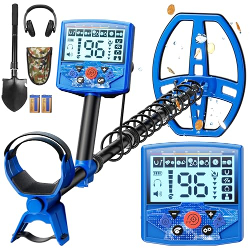 Metal Detector per adulti, impermeabile, Gold Metal Detector leggero con display LCD, Pinpoint & Disc & Notch & Tutte le modalità di metallo, batteria inclusa, manico regolabile a 60,2 pollici