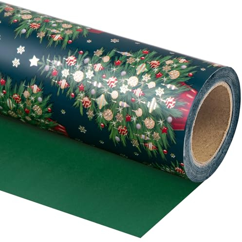 RUSPEPA Wende-Geschenkpapier für Weihnachten – Mini-Rolle – 43,2 cm x 10 m – grünes Weihnachtsbaum-Design für Weihnachten, Feiertage, Partys