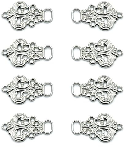 XCSJ Metall Miederhaken Dirndl, 8 Stück (4 Paar),Dirndl Knöpfe, Hübsche Miederhaken Miederösen Für Dirndl Tracht, Trachtenmode Trachtenrock, Mieder Coursage, 33x21mm (Silber)