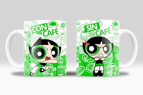 newseny Taza Graciosa para el desayuno - Con Café/Sin Café - Diseños Divertidos y Originales - Ideal para fans de Mickey, Super Mario, Supernenas, etc. (Cerámica 350ml) (Supernenas)