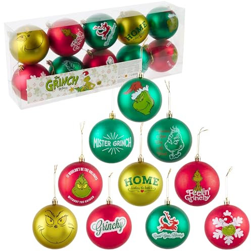 The Grinch Weihnachtskugeln, Set aus 10 lustigen Christbaumkugeln