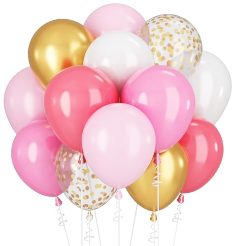 Luftballons Rosa Gold Ballons Rosa Weiß Gold Hellrosa Luftballon Gold Konfetti 60STÜCK 12ZOLL Helium Latex Ballon für Prinzessin Geburtstag Party Dekorationen Valentinstag Hochzeit Braut