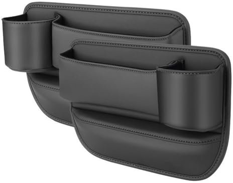 Ruuizksa Car Leather Cup Holder Bag, Car Seat Storage Box with Cup Holder, Car Leather Cup Holder Bag Black