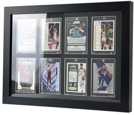 Bivitre Sammelkarte-Vitrine Wandhalterung, Halten Sie 8 Sportkarten Display-Rahmen für Basketball, Fußball, Hockey, Schwarz Standard (8 karten)