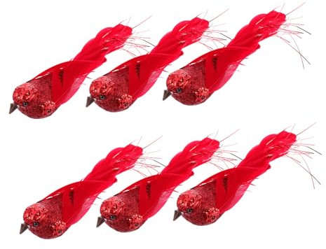 Ciieeo 6st Weihnachts Vögel Vogelschmuck Künstliche Vögel Mit Schaumvögel Basteln Hängende Vogelverzierung Vogel Christbaumschmuck Weihnachtsvögel Anclipsen Ziervogelmodelle Rot Feder
