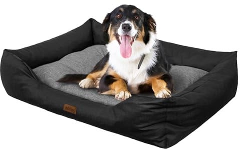 DOGGY Hundebett - Hundekissen in Leinenoptik - Hundekorb - EInfach zu reinigen - erhöhte Ränder, XXL, für extra große Hunde, 125x98 cm, Graphit