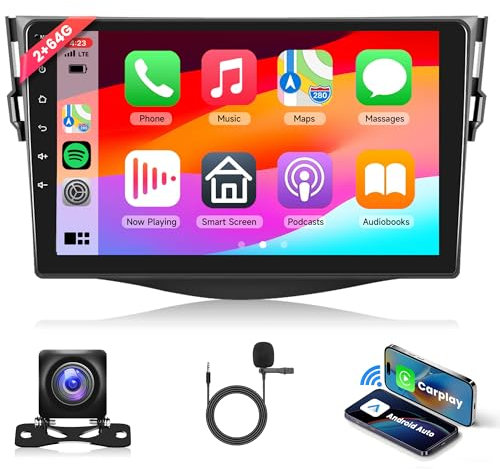 2G 64G Android 13 Autoradio für Toyota RAV4 2007-2012 9 Zoll Touchscreen Autoradio mit Wireless Carplay Android Auto Navi GPS Mirror Link Bluetooth FM/RDS Radio WiFi USB+ Rückfahrkamera