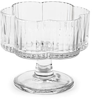 H&H, Set 6 coppe, coppe gelato, dessert, con piede, in vetro trasparente, a forma di fiore, 310 cc
